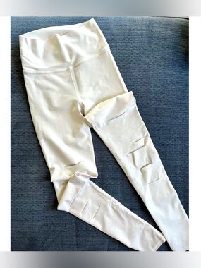 Electric Yoga White Spandex Leggings Leg Slits High Waisted Size Small